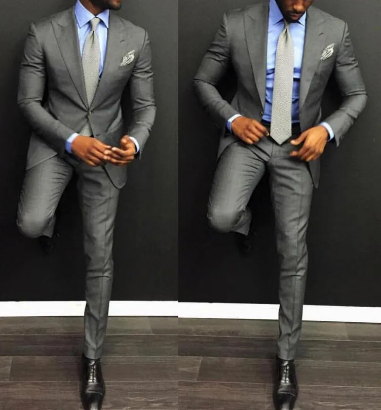 Classy Grey Wedding Mens Abiti Slim Fit Smoking da sposo per uomo Due pezzi Groomsmen Suit Giacche da lavoro formali economici con cravatta