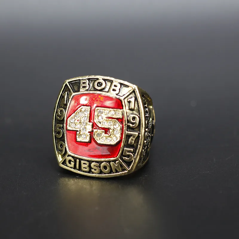 Hall Of Fame Baseball 1959 1975 #45 Bob Gibson Team Champions Championship pierścień z drewnianym pudełkiem wystawowym pamiątka prezent dla fanów mężczyzn 2020