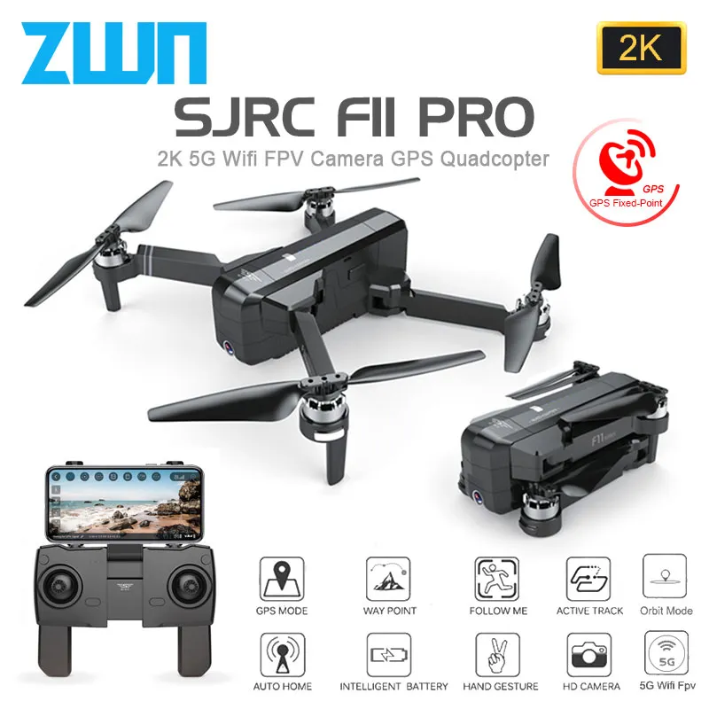 SJRC F11 PRO 2K HD Camera 5G WIFI FPV Foldable Drone, GPS Position Auto Follow, 90 ° Electric Adjustment Camera, Brushless Quadcopter, 3-1