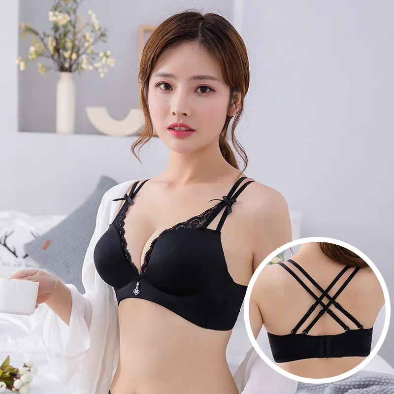 Bras Padded Bra Small Chest Super Gathered Lace Sexy Without Rims Cross  Beauty Back Flat Underwear Plus Thick 5CM Cup Paper From Meizuang, $25.33