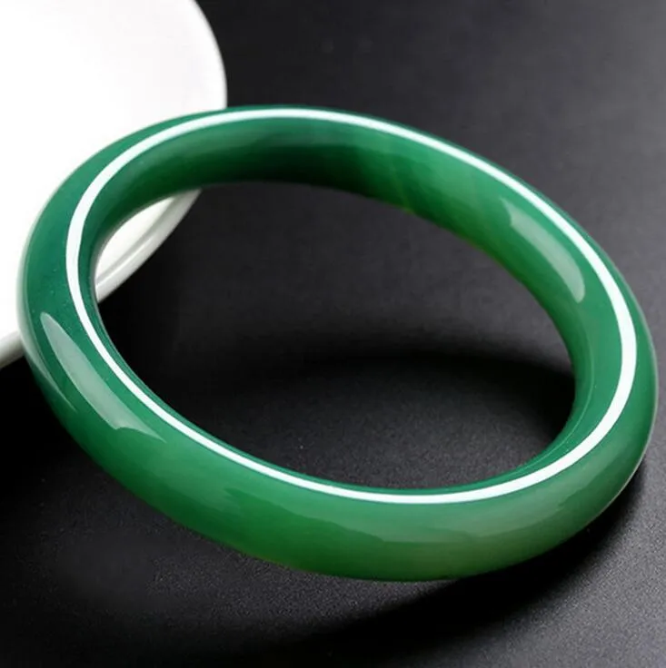 Bracelet de calcédoine vert cargo naturel direct d'usine agate de couleur jade bracelet de jade rond bracelet de glace vert d'herbe