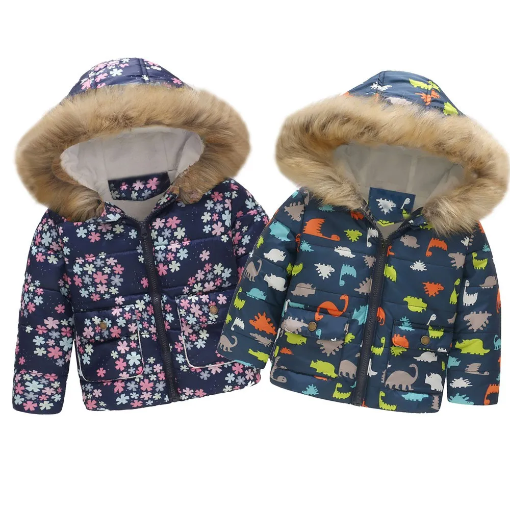 2019 Toddler Baby Girl Boy Cute Coat Floral Winter Warm Jacket Hooded Windproof Coat Fashion Children Kids Soft