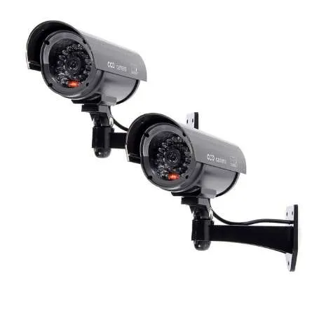 MOOL 2x Telecamera di sicurezza fittizia con luce lampeggiante Proiettile di sorveglianza a LED a infrarossi falso