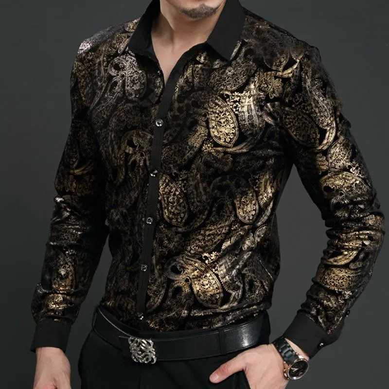 Hela nya Spring Mens Velvet Shirts Men Barock varumärke Luxur Heren Kleding Chemise Homme Leopard Print Marque AbbigliaMento UO297L