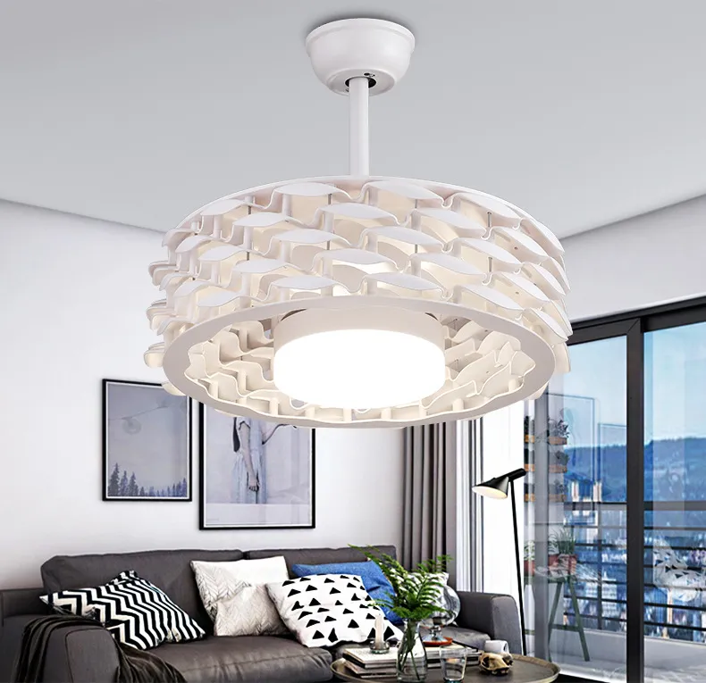 Smart Ventilatore Da Soffitto Con Luce E Telecomando Silenzioso, LED Timer Reversibile Lampadario Ventilatore Da Soffitto Dimmerabile Lampadario Ventola Camera Da Letto Per Salotto-White|68cm