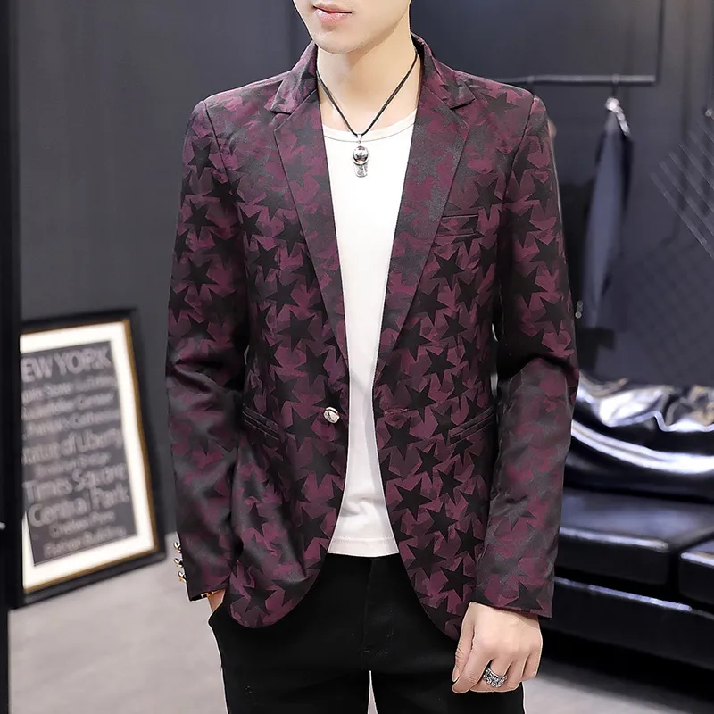 Herrdräkter blazrar 2021 Autumn Blazer Suit Jacket koreansk version Slim Masculino Star Printing Young Fashion Casual Coat