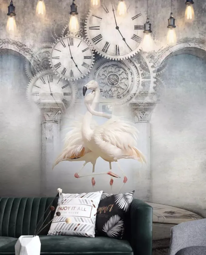 3d tapet vit svan dans under cloc bakgrund Väggmålning vardagsrum sovrum hem dekor väggpapper för väggar 3 d papel de parede