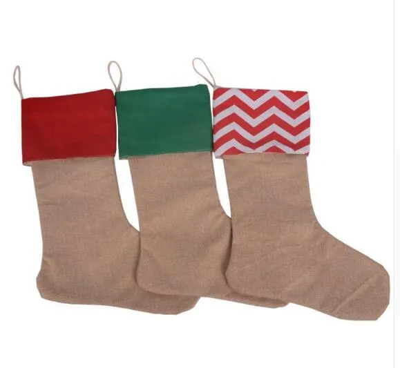 Julstrumpor Bomullduk Våg Stripe Sack Sock Santa Claus Candy Gift Bag Filler Xmas Hängande dekoration 30 * 45cm 3Color