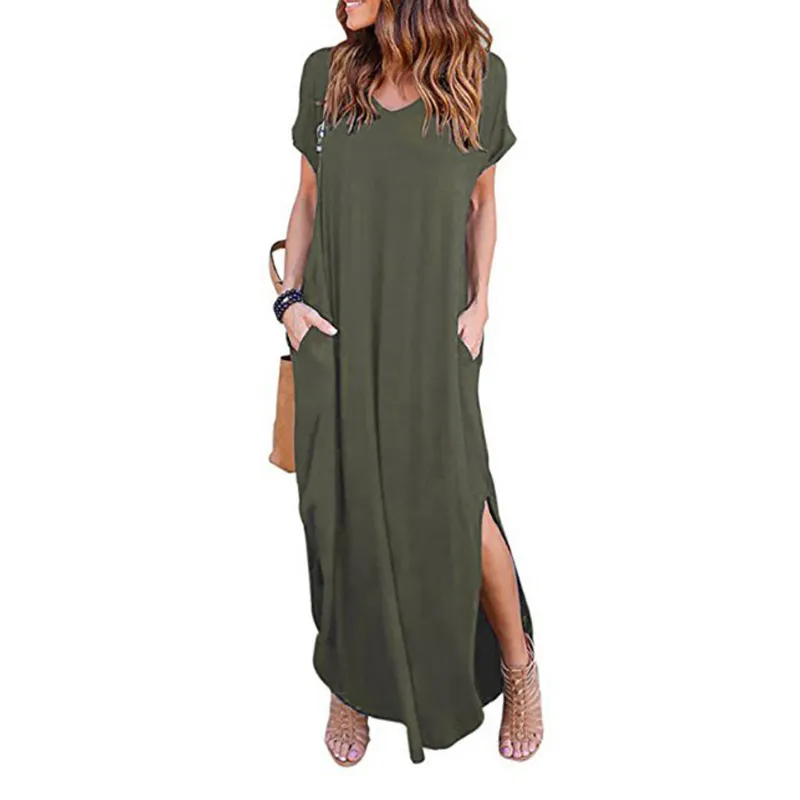 Casual Kleider Plus Größe 5XL Sexy Frauen Kleid Sommer 2021 Solide Kurzarm Maxi Für Lange Dame