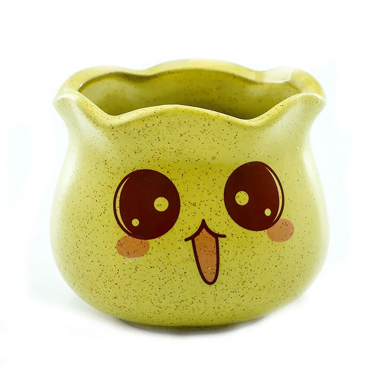 Pot en céramique avec visage mignon, planteur succulent, petit bonsaï, expression de sourire, rond, multi-couleurs, décoration de jardin et de maison