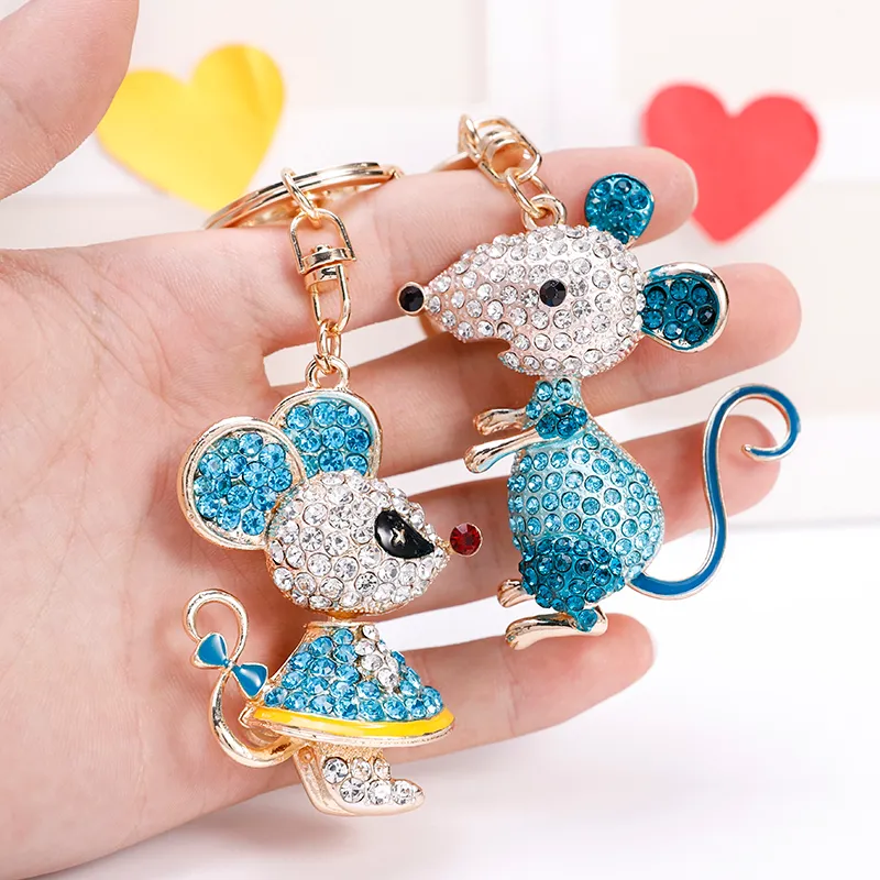 EASYA 2 Styles Lovely Mouse Keychain Full Crystal Animal Keyring Holders Women Bag Accessories Car Key Chain Jewelry