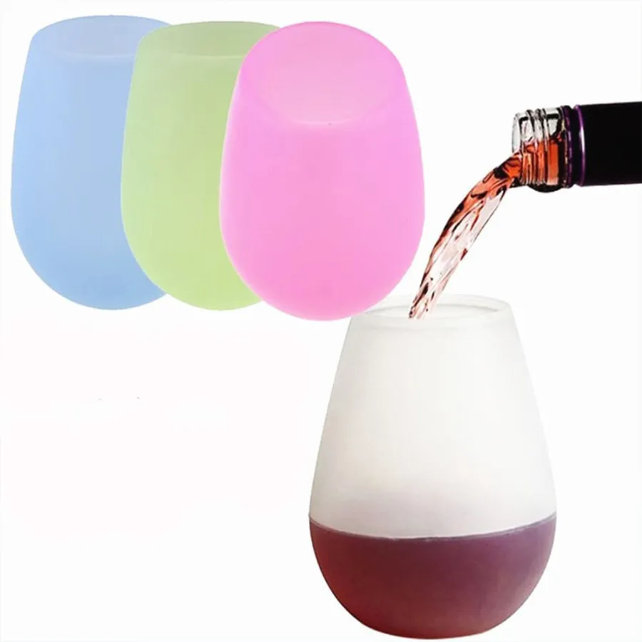 Siliconen rubberen wijnglas wijnbochtvrije bierbekers voor buiten BBQ Camping Wijnglazen370ml (12.5oz) VF0171