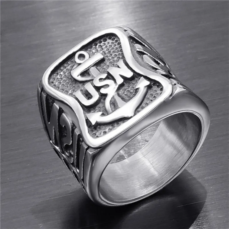 Roestvrij staalofficieren Verenigde Staten Marine Corps USMC Ring Jewel US Navy Ring Retro Silver Gold USN Militaire ringen Anchor herenjuwelen