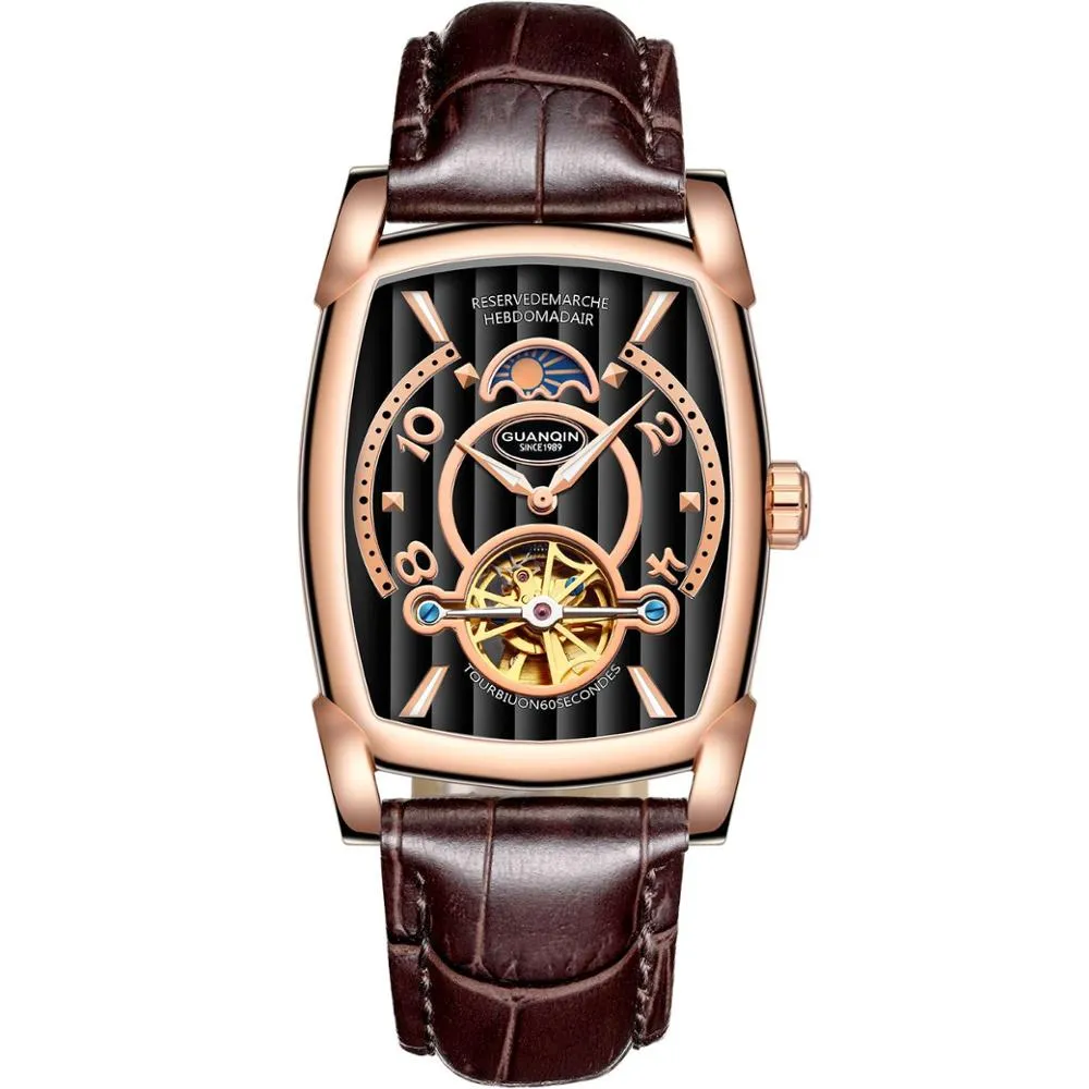 Guanqin 2018 New Watch Men Automatic Tourbillon Skelett Mekanisk Vattentät Guldklocka Toppmärke Luxury Relogio Masculino