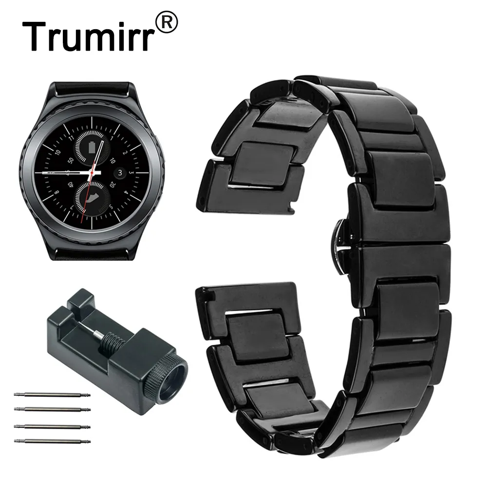 Correa de reloj de cerámica de 20 mm para Samsung Gear S2 Classic R732 R735 Galaxy Watch 42 mm / Active 40 mm Gear Sport Band correa de muñeca pulsera T190620