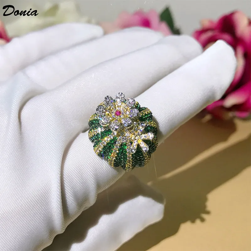 Donia Sieraden Luxe Ring Mode Roterende Cactus Koper Micro-Inlaid Color Zircon European and American Creative Designer Gift