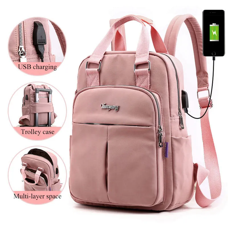 Meninas Laptop Mochilas Homens-de-rosa de carregamento USB Bagpack Mulheres Viagem Backpack Escola sacos saco para adolescentes Mochila Escolar 2019
