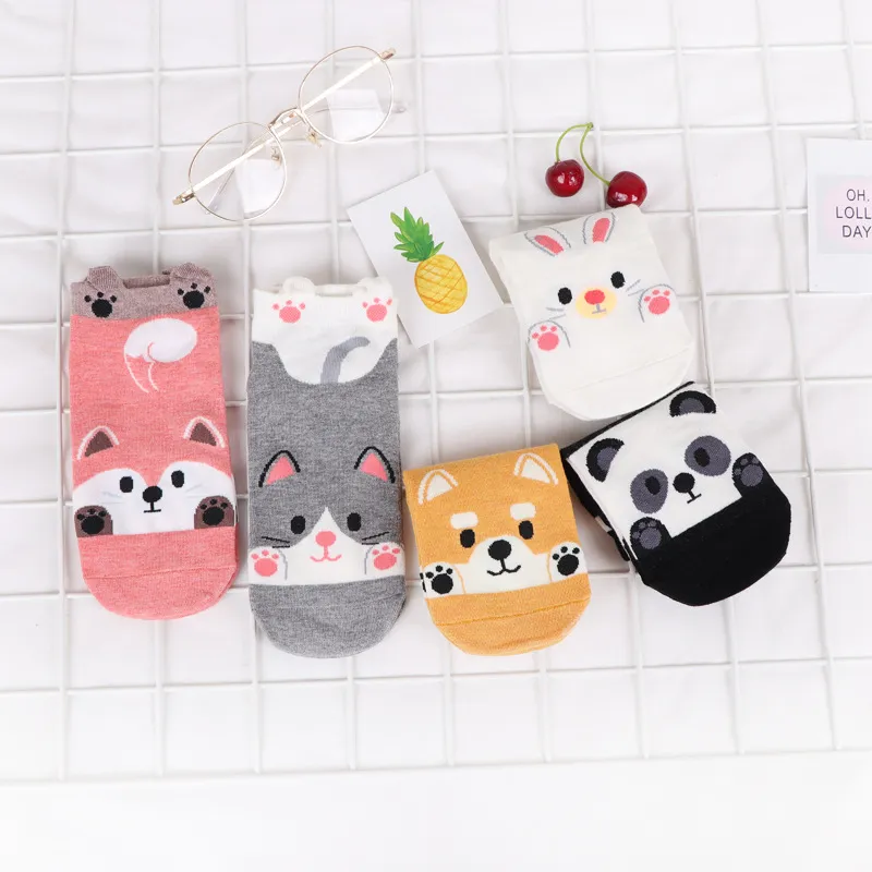 Female Socks Japanese Korean Straight Cartoon Animal Stereo Panda Ears with Heel Women's Cotton Socks