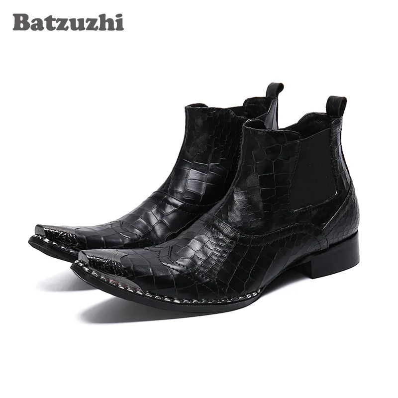 Batzuzhi Western Boots 남자가 뾰족한 발가락 흑인 소프트 가죽 발목 남성 부츠 카우보이 신발 파티 Bota Masculina 남자, 큰 크기 46