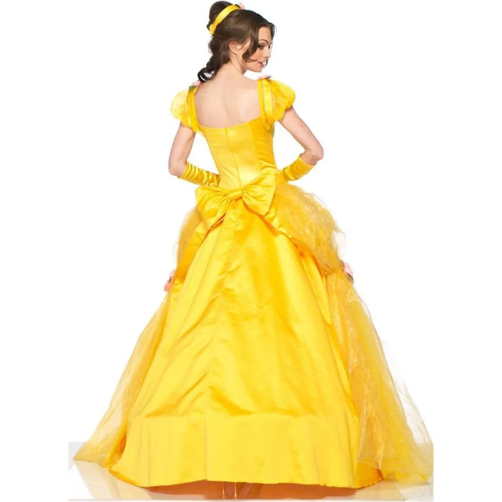 2019 Trajes de Moda Feminino Adulto Belle Vestidos de Festa Fantasia Meninas Flor Amarelo Longo Vestido de Princesa Feminino Anime Cosplay244Y