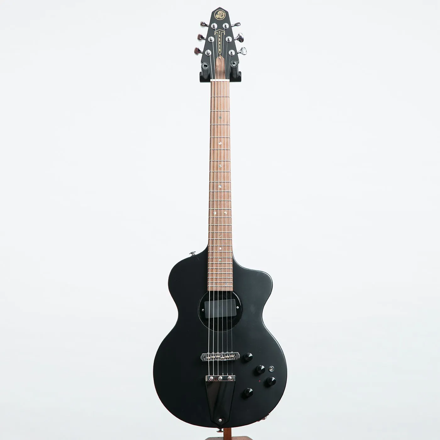 Guitare électrique Rick Turner modèle 1 Special C, édition limitée All Black Satin, corps en acajou non lié, capuchon de talon en lamination, incrustation de points d'ormeau