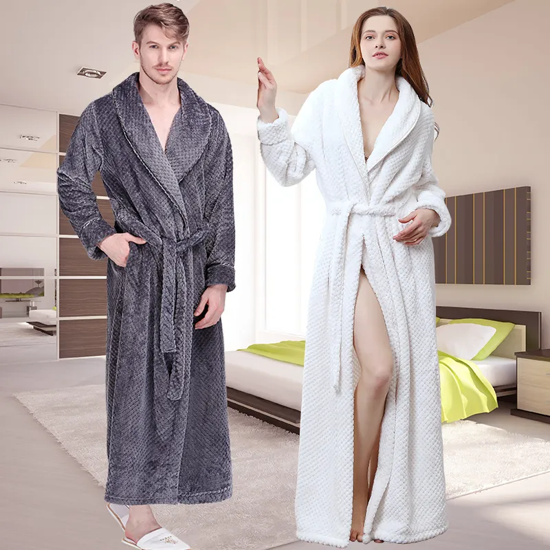 Autumn Winter Bathrobes for Women Men Long Sleeve Flannel Couple Robe Bath  Gown Nightgown Sleepwear Homewear Peignoir | Wish