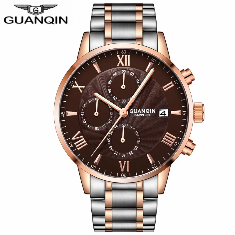 Mens Watches GUANQIN Top Brand Luxury Chronograph Clock Men Business Stainless Steel Waterproof Quartz Watch relogio masculino