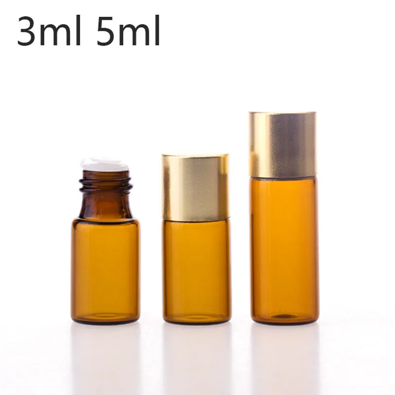 3 ml 5 ml 미니 앰버 유리 병 뚜껑 빈 Protable 샘플 유리 병 에센셜 오일 병 빠른 배송 F3302
