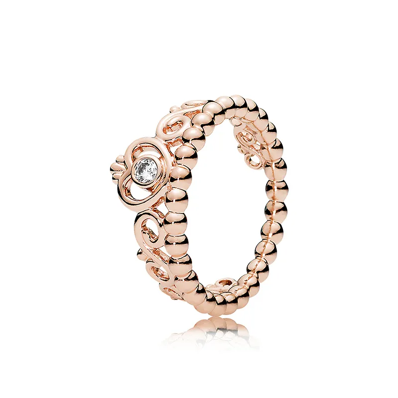 18K Rose Gold CZ Diament Korona Zestaw Oryginalny Pudełko dla Pandora 925 Sterling Silver My Princess Tiara Pierścionki Zestaw Kobiety Biżuteria Ślubna