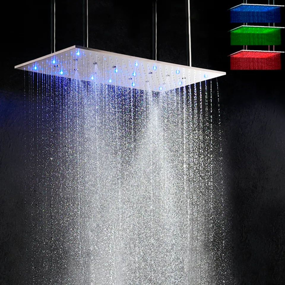 Premium Rainfall Shower Head with LED Lights - Stainless Steel Bathroom ...