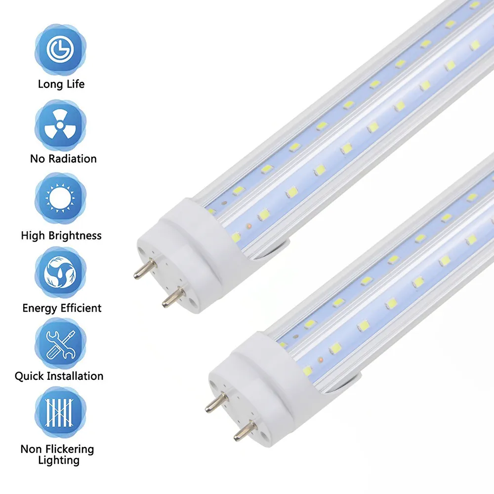 Ampoules LED T8 de 4 pieds, remplacement de 80 watts (36W), tube lumineux LED de 4 pieds, 6000K, contournement de ballast à double extrémité, couvercle transparent, paquet de 25