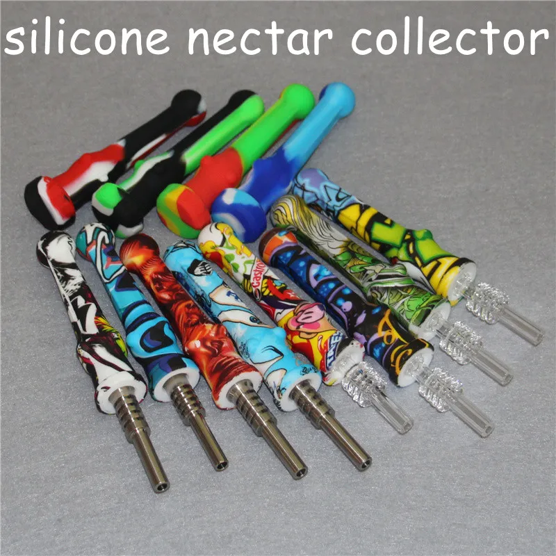 kits de nectar de silicone Concentrar tubos de fumaça de cachimbo de água com 14 mm Gr2 Titanium Tip Quartz Tips Dab Straw Oil Plates DHL