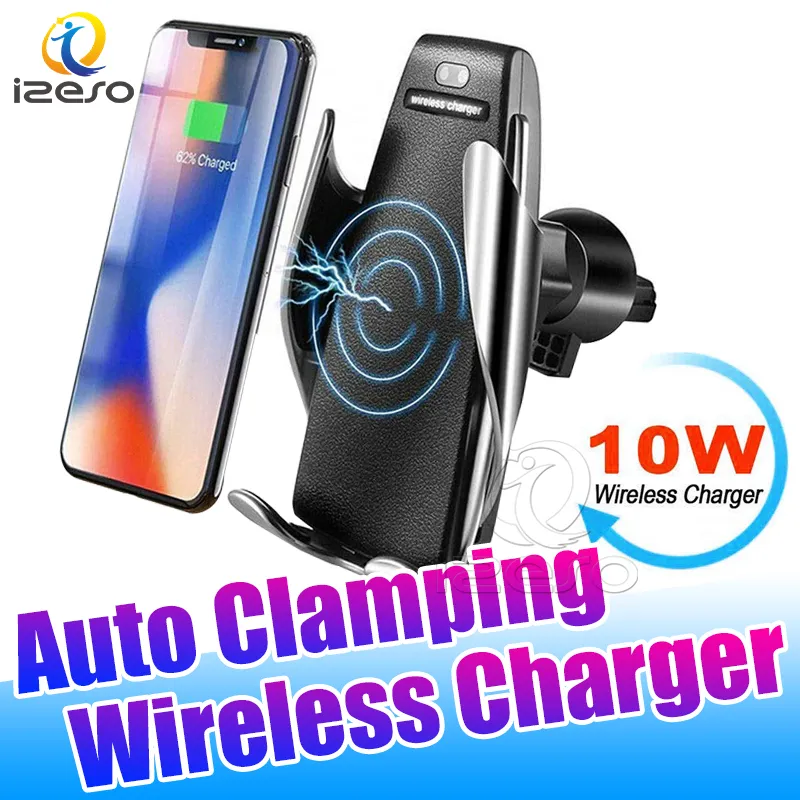 S5 Auto Car Mount Trådlös laddare 10W Snabb Laddningsadapter Bilhållare till iPhone 11 Pro Samsung A91 med detaljhandelspaket Izeso