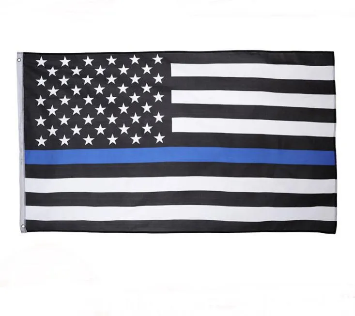 3 Types 90*150cm BlueLine USA Police Flags 3x5 Foot Thin Blue Line USA Flag Black, White And Blue American Flag With Brass Grommets SN2280