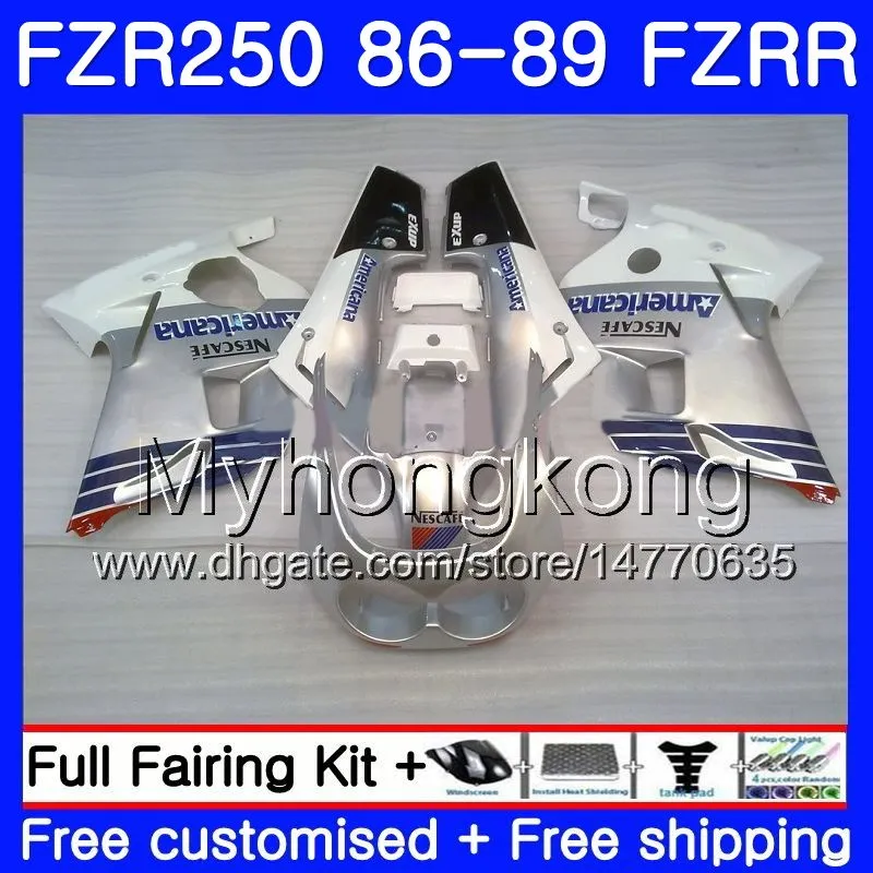 YAMAHA FZRR FZR 250R FZR250 FZR250R için gövde 86 87 88 89 249HM.11 FZR250RR Beyaz gümüşi FZR-250 FZR 250 1986 1987 1988 1989 Fairings kit