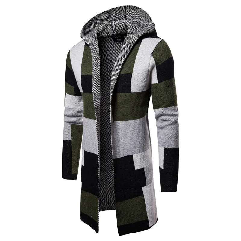 Moda- desenhador camisolas de manga longa cardigan colidedores masculineiros moda contraste cor macho roupas