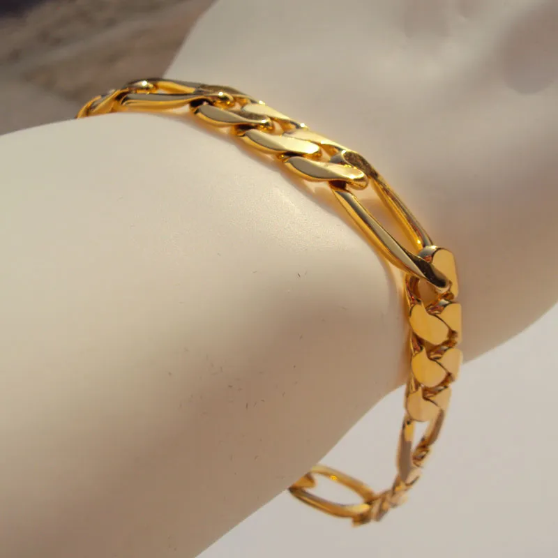 CHAÎNE DE BRACELET MIAMI FIGARO LINK FINE DE 10 MM D'ÉPAISSEUR FABRIQUÉE PAR LES MEILLEURS HOMMES FEMMES BIJOUX FINITION AUTHENTIQUE REMPLI D'OR MASSIF 18 K