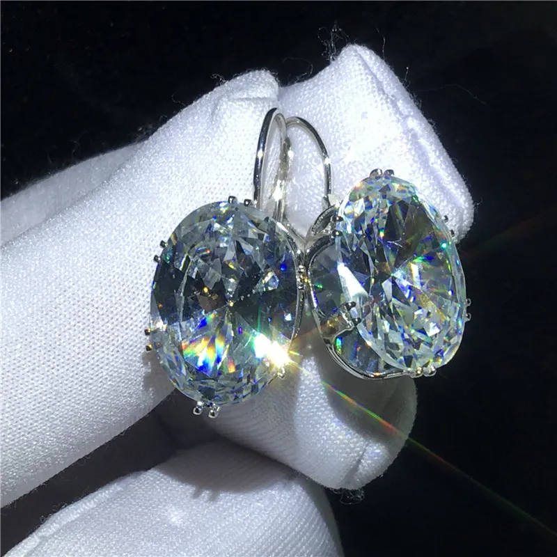 Kantoor Dame Drop Earring Witgoud Gevulde Ovale Cut Crystal CZ Engagement Bruiloft Dangle Oorbellen Voor Vrouwen Bruids Gift