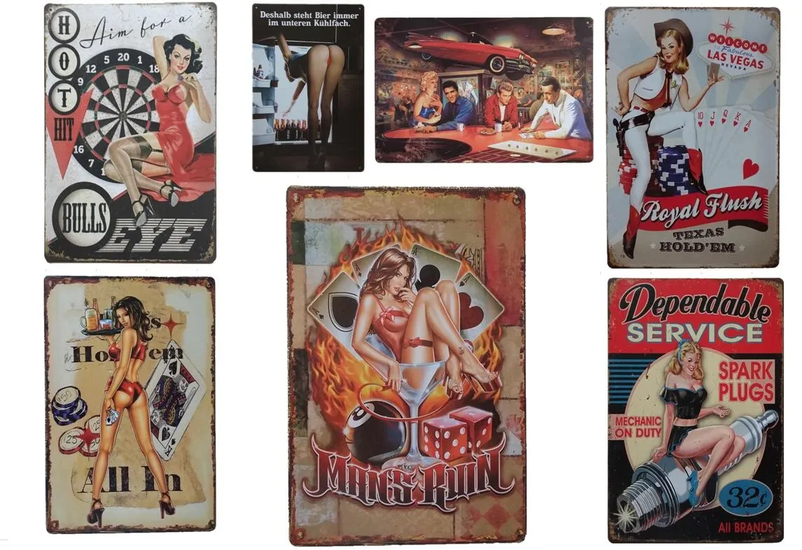 20*30CM/5 pcs a lot Tin Signs painting Coffee Shop or Bars and Restaurant Pub Sexy Lady Vintage men cave Plates Wall Art decoration Bar Metal poster