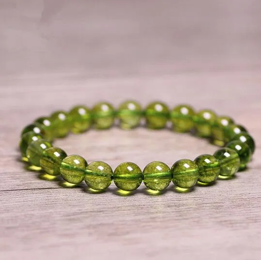 Pietre naturali Braccialetto di peridoto verde Cristallo di olivina Quarzo Rotondo Perlina Uomo Donna Bracciale Energia curativa Regalo Gioielli fortunati