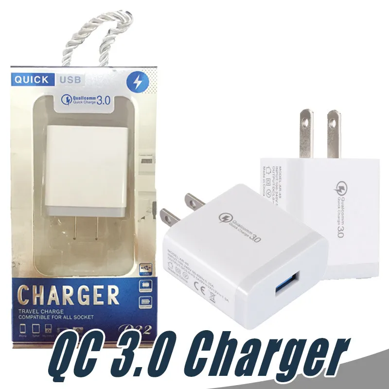 Snabb laddare QC3.0 18W USB Laddare US EU-hemresor Vägg Snabbavgift 3.0 Fast Charger Adapter för Samsung Xiaomi