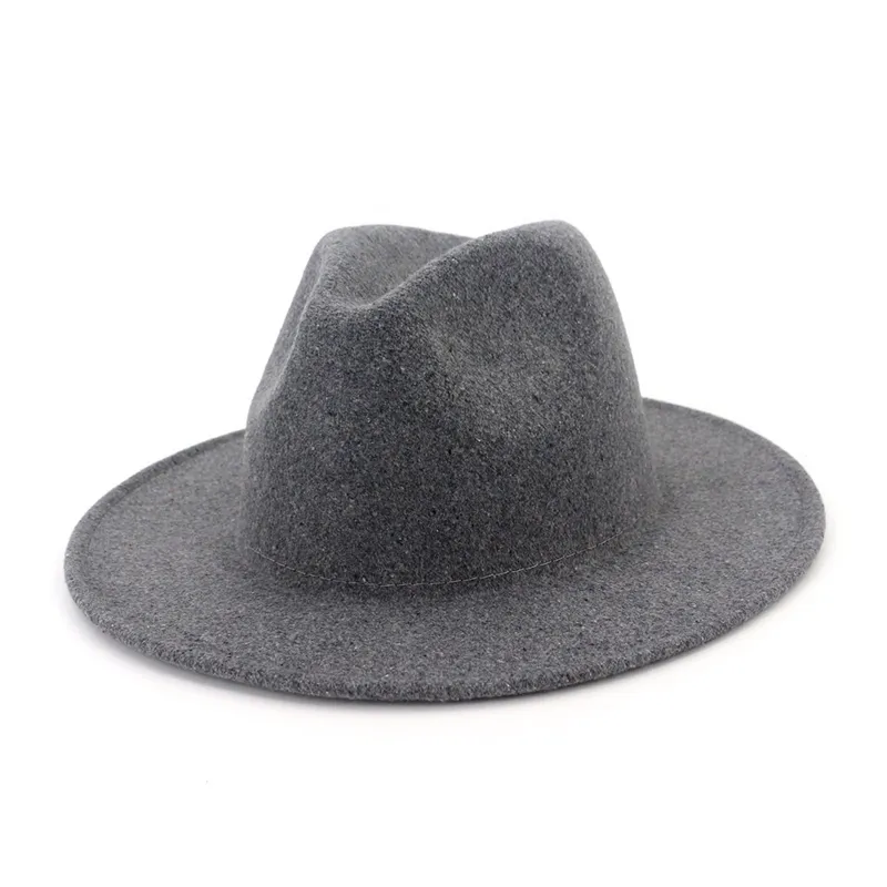 Fashion Men Women Wool Jazz Fedora Hat Cap Solid Color Flat Brim Trilby Felt Panama Formal Hat Party Carnival Gambler Chapeau