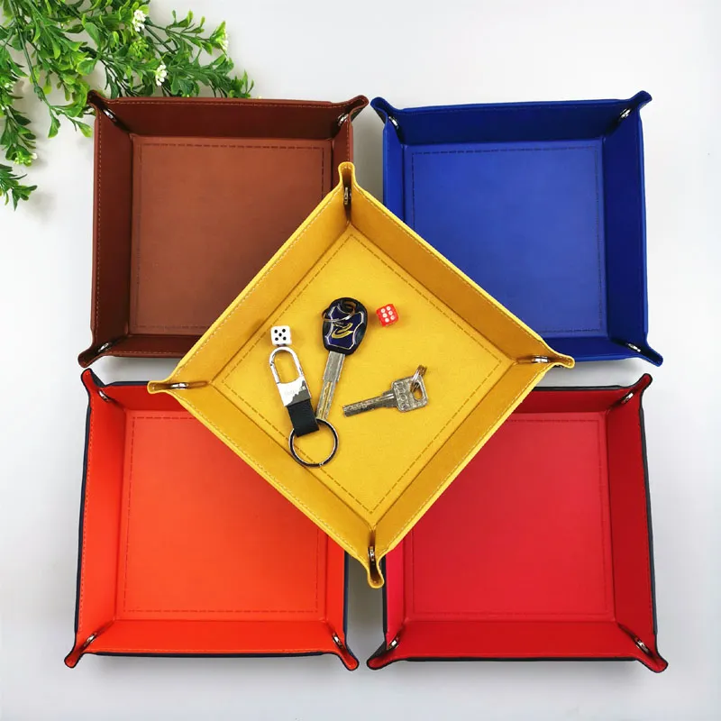 PU Läder Folding Storage Boxes Bordsbord Skrivbord Kvadratbricka för Sundries Key
