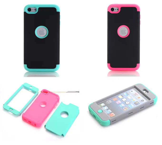 Para Apple Ipod Touch 5 6 Touch6 IPhone 5 5S 5C 6 7 Plus Funda de armadura Impacto TPU PC Híbrido combo duro en 1 Cubierta de de color dual