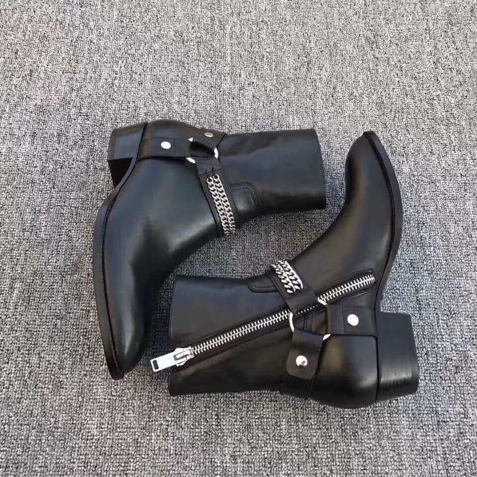 Hot Rea- Mode Wyatt Biker Chains Ankel Boots Herr Skor Tåspänne Herr Stövlar Brunt Läder Herr Klänning Skor Stövlar Skor Herr