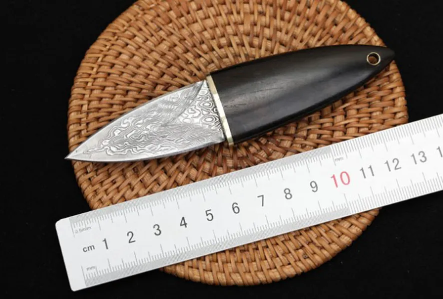 Mini Small EDC Pocket Fixed Blade Knife Damascus Steel Blades Wood Handle Gift Knvies With Wooden Sheath