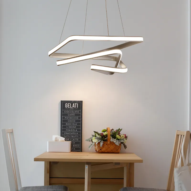 Modern ljuskrona LED Light Square Aluminium Dekorativa Ljus för matsal Vardagsrum Restaurang Kök Ljusa