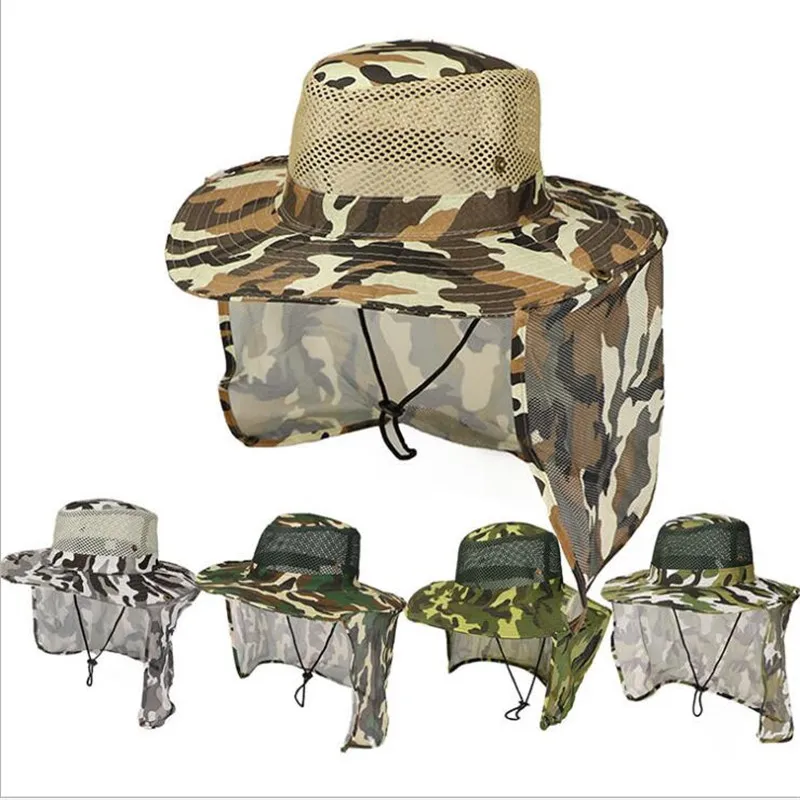 Camouflage Hut Boonie Eimer Hüte Mesh Militär Kappe Ohrenklappe Hals Abdeckung UV Sonnenschutz Outdoor Angeln Camping Jagd Hut