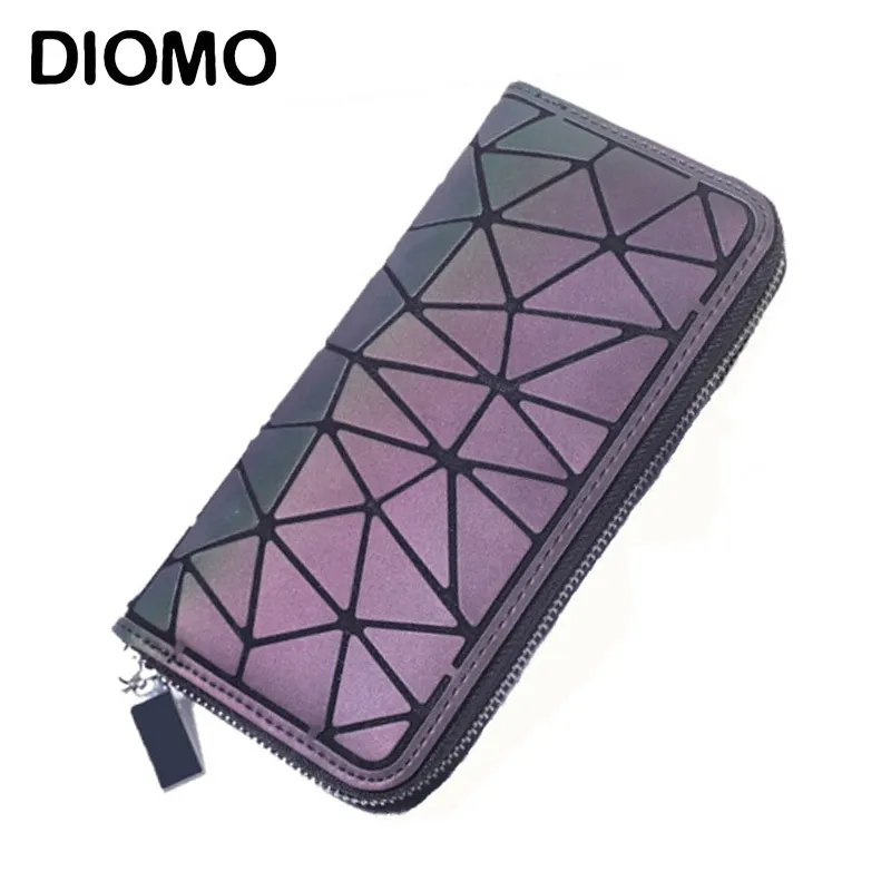 Diomo Female Wallet Zipper Slim Thin Women Purses Long Clutch Wallets Geometric Luminous Money Bag Y190701