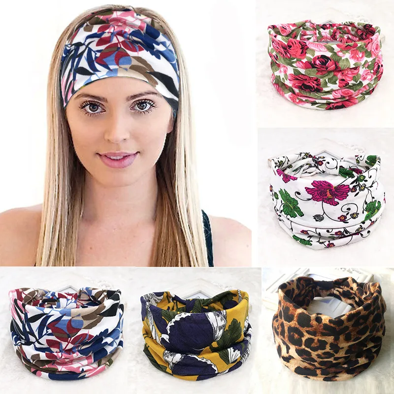 Wide Headband Women Big Girls Knot Headbands Sport Yoga Hårband Blommigryck Turban Bandage på huvudet för kvinnor 55 färger C6642